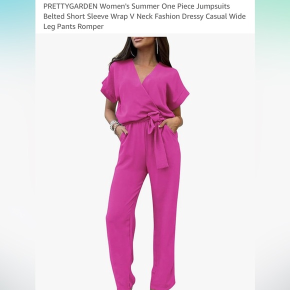 Chic “Rose Red” Fuchsia Wrap Jumpsuit by Pretty Garden - Picture 3 of 6